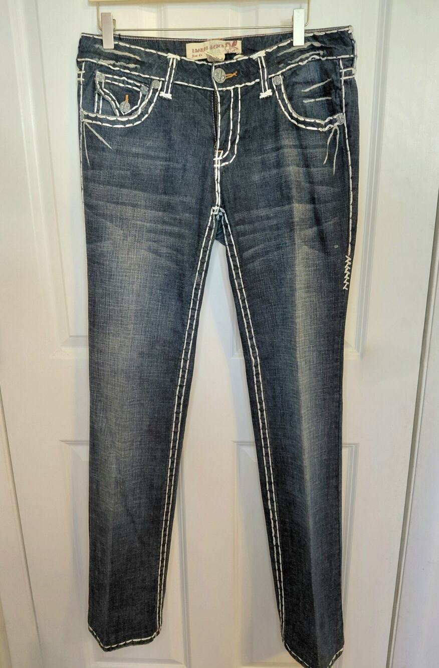 VTG Laguna Beach Womens Y2K Thick Big Stitch Straight Leg Jeans 32 Tall Dark